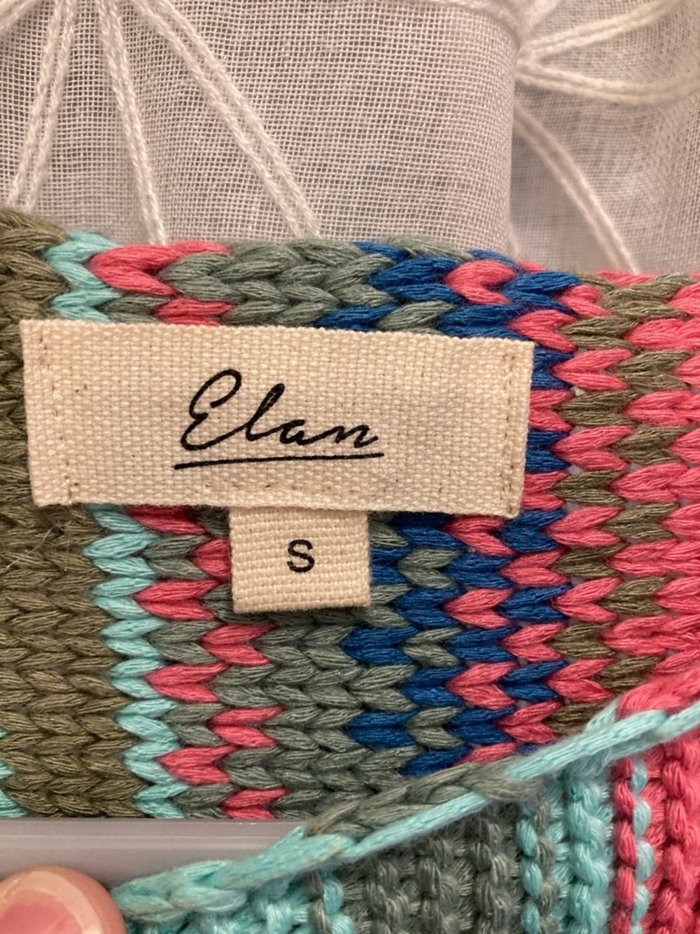 Elan Striped Fringe Knit Sweater in Teal, Coral & Olive - Picture 5 of 8